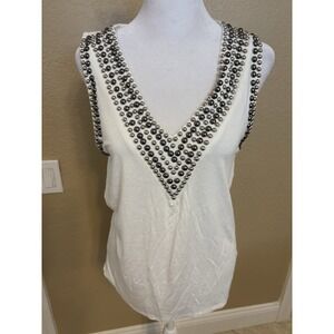 Vocal Apparel White Studded Tank Top, Small, Edgey Super Stretch